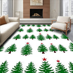 Green Christmas Trees With Red Stars Rug