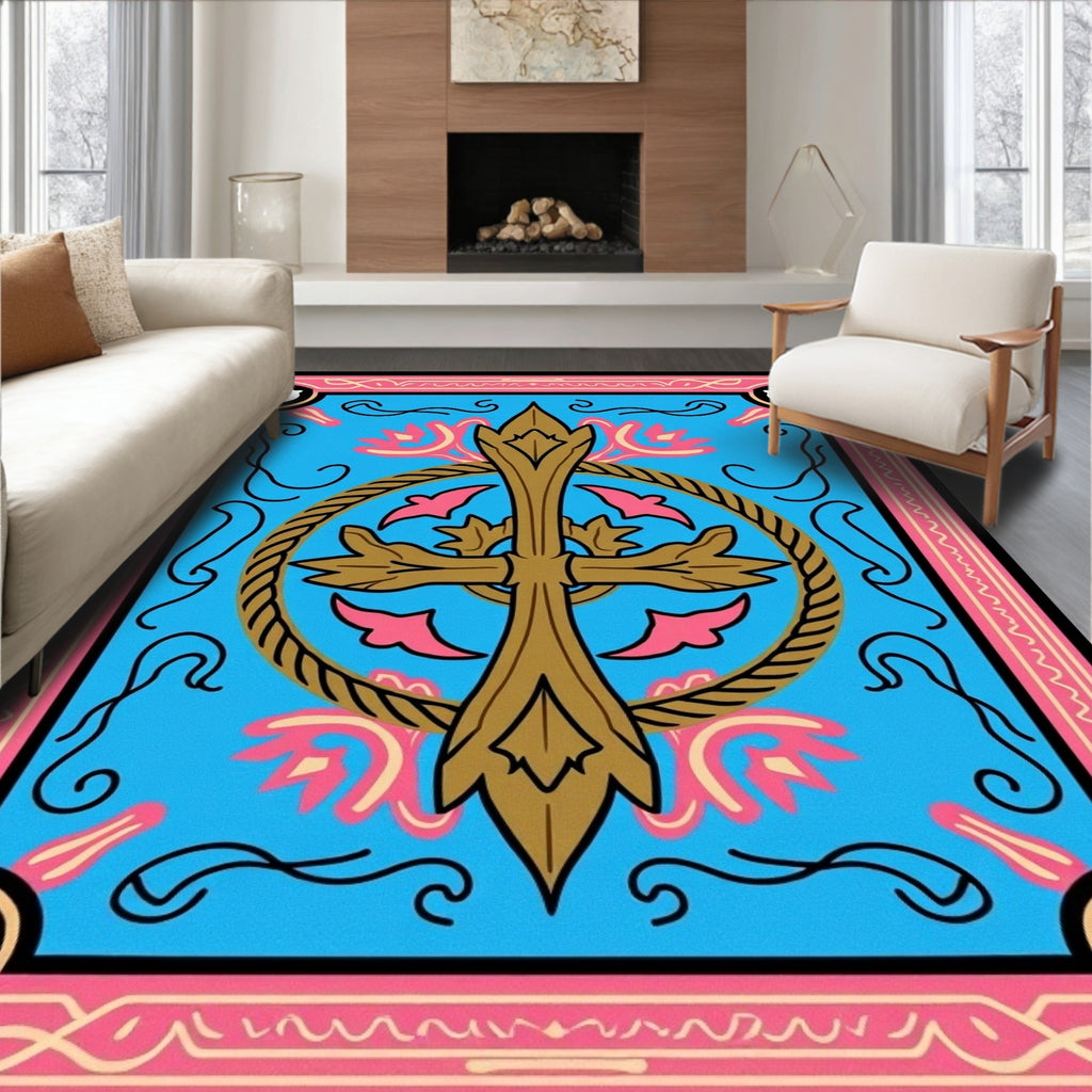 Golden Cross Blue Floral Arrangement Rug