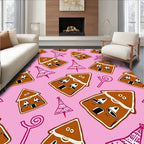 Whimsical Gingerbread Houses Pink Swirls Rug