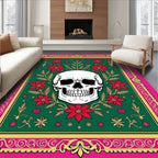 Dark Green Skull Floral Frame Rug