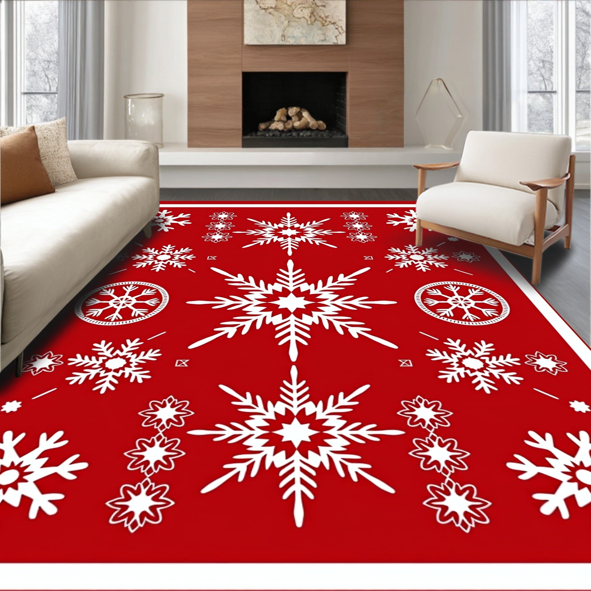 Festive Red Snowflake Collage Rug