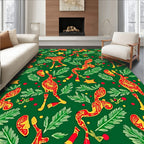 Whimsical Red Figures Green Foliage Star Rug