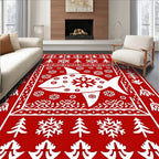 Red White Fish Snowflake Forest Border Rug