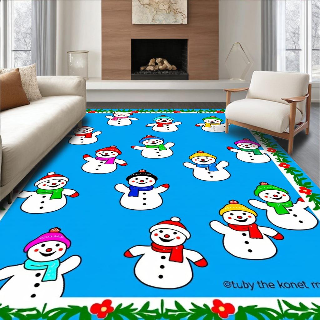 Happy Snowmen Winter Holiday Cheer Rug