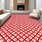Red White Diamond Swirl Grid Rug