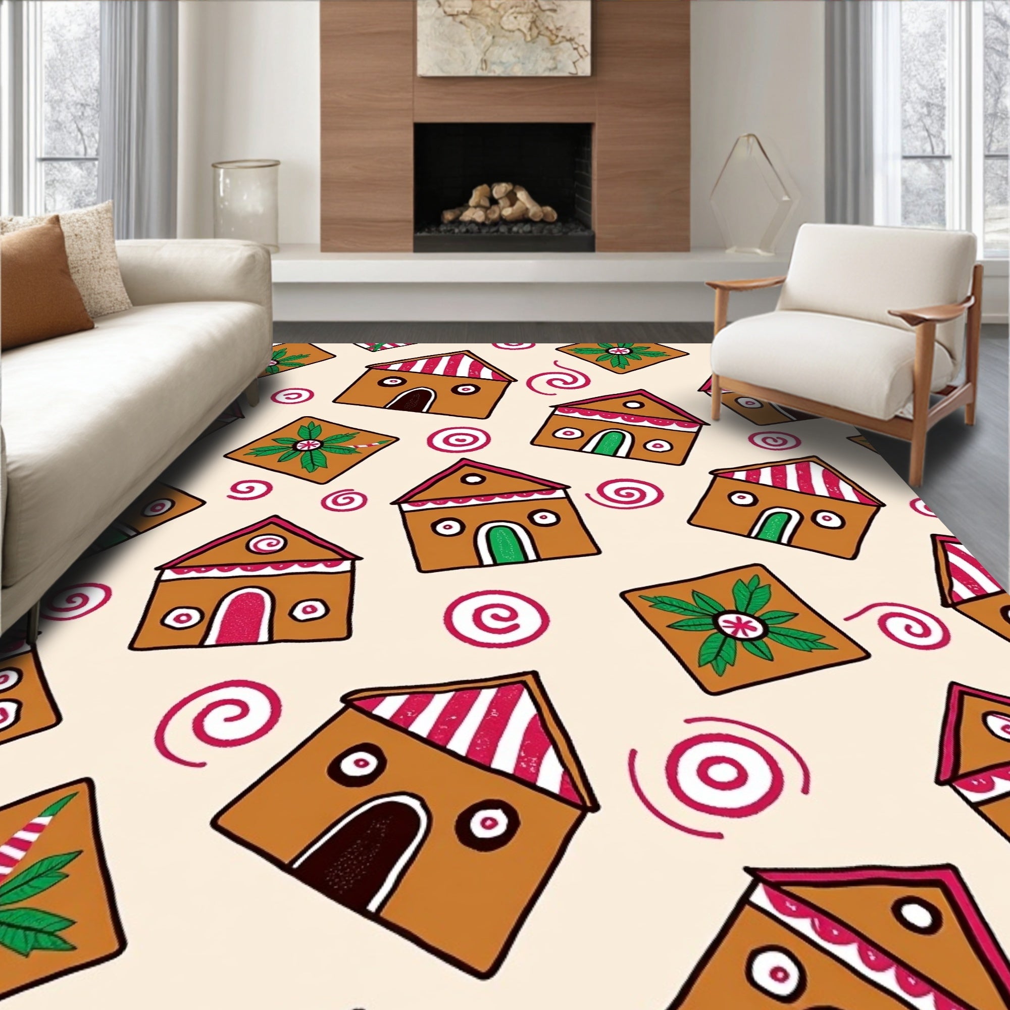 Brown Gingerbread Houses with Swirls Rug