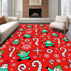 Jolly Elf Candy Cane Holiday Red Rug