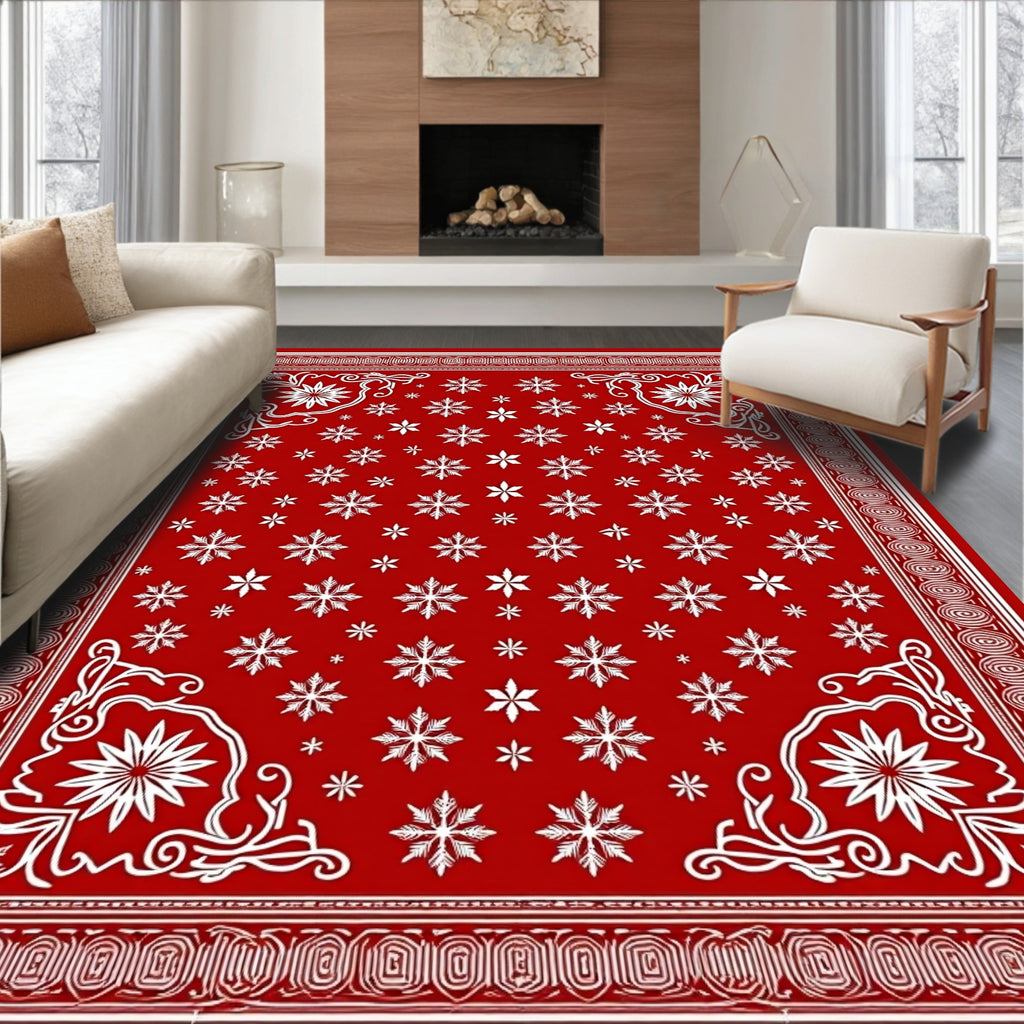 Red White Snowflake Corner Medallion Rug