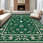 Emerald Green White Bird Snowflake Border Rug