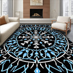 Black And White Blue Snowflake Mandala Rug