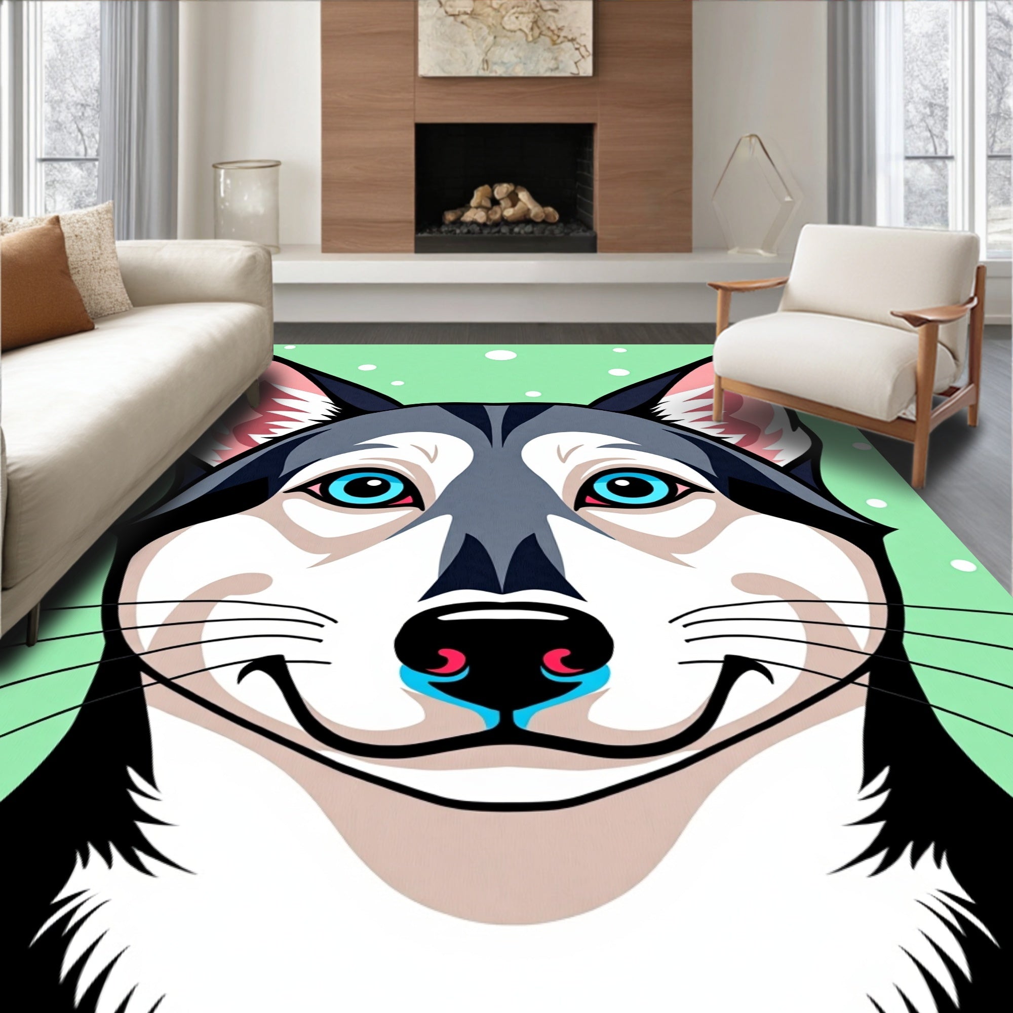 Bright Blue Eyed Husky Portrait Rug