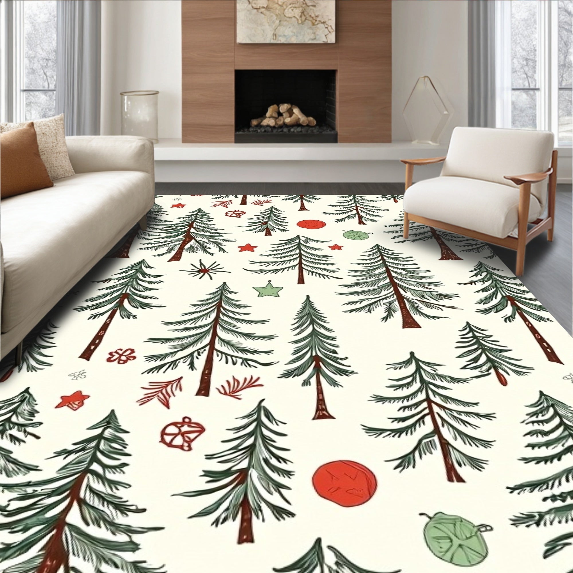 Festive Forest Scene Red Green Accent Rug