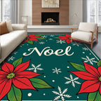 Red Poinsettia Snowflakes Noel Rug