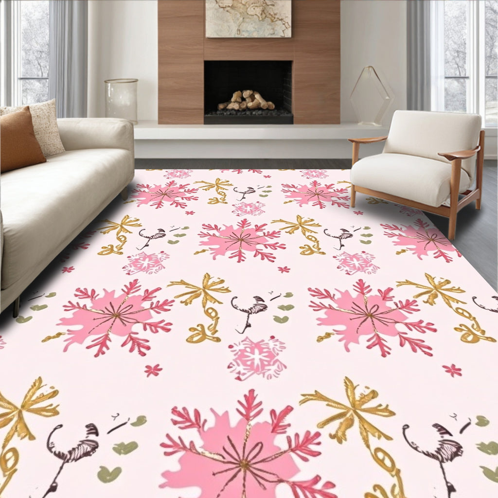 Pink Gold Snowflake Twirl Accent Rug