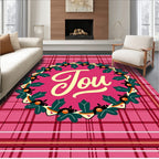 Crimson Plaid Holly Wreath Joy Rug