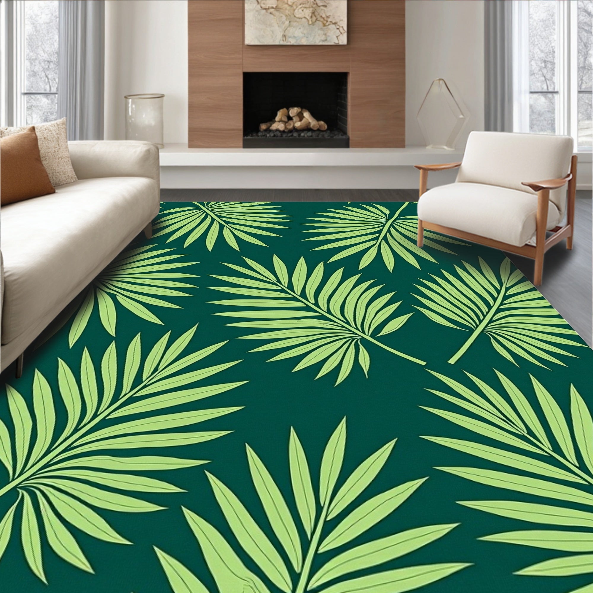 Verdant Palm Fronds Repeating Field Rug