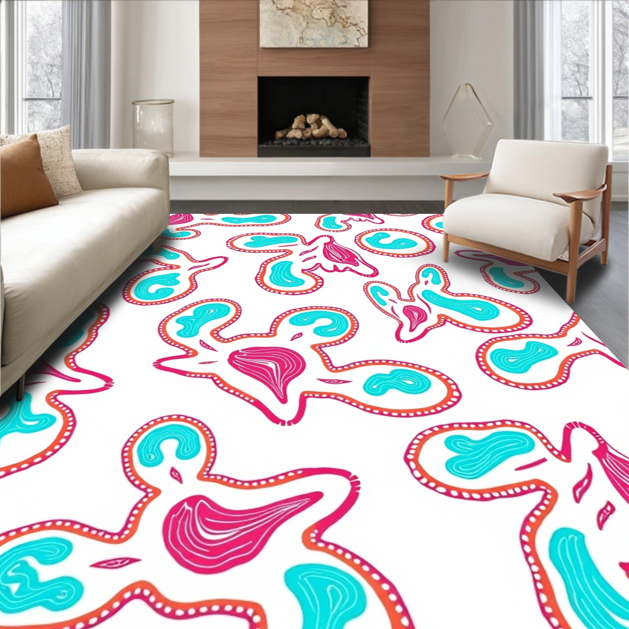 Pink Teal Organic Amoeba Whimsical Rug