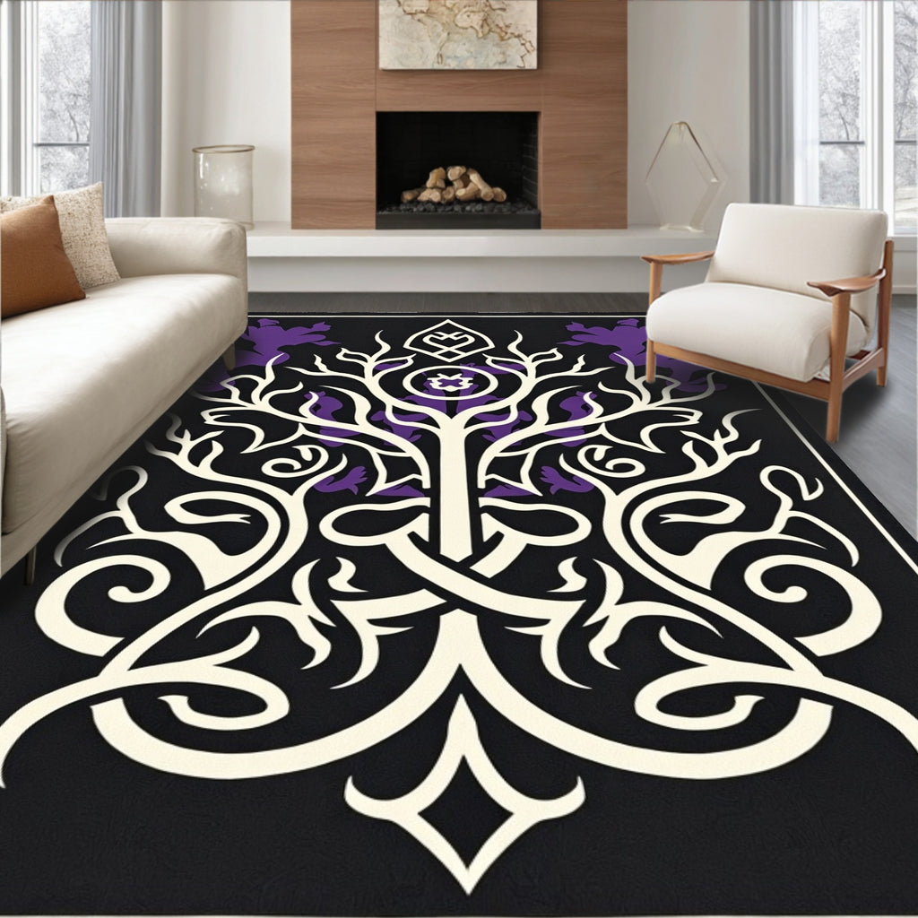 Dark Floral Tree Branch Medallion Rug