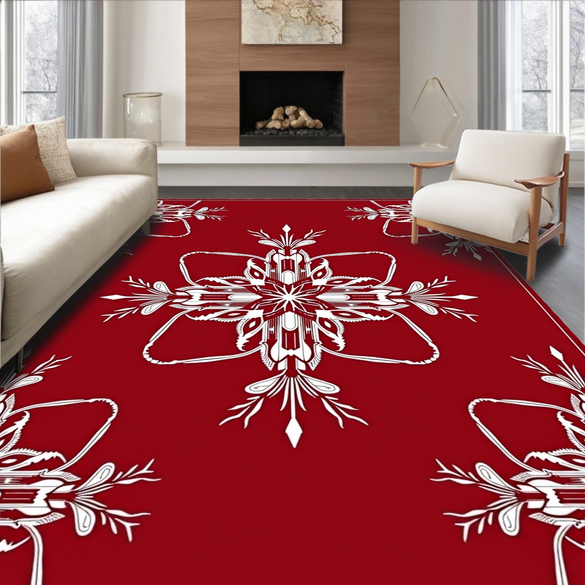 Crimson Floral Starburst Medallion Rug