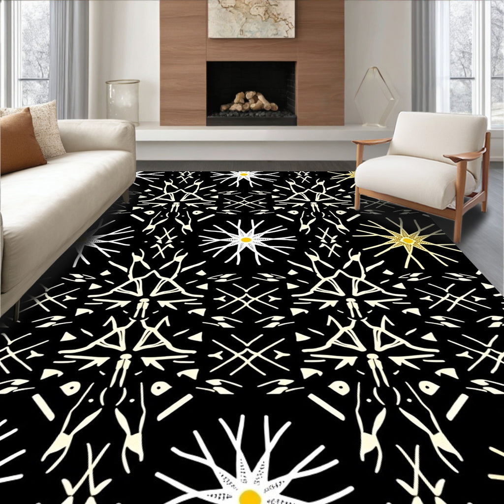 Tribal Black Yellow Starburst Rug