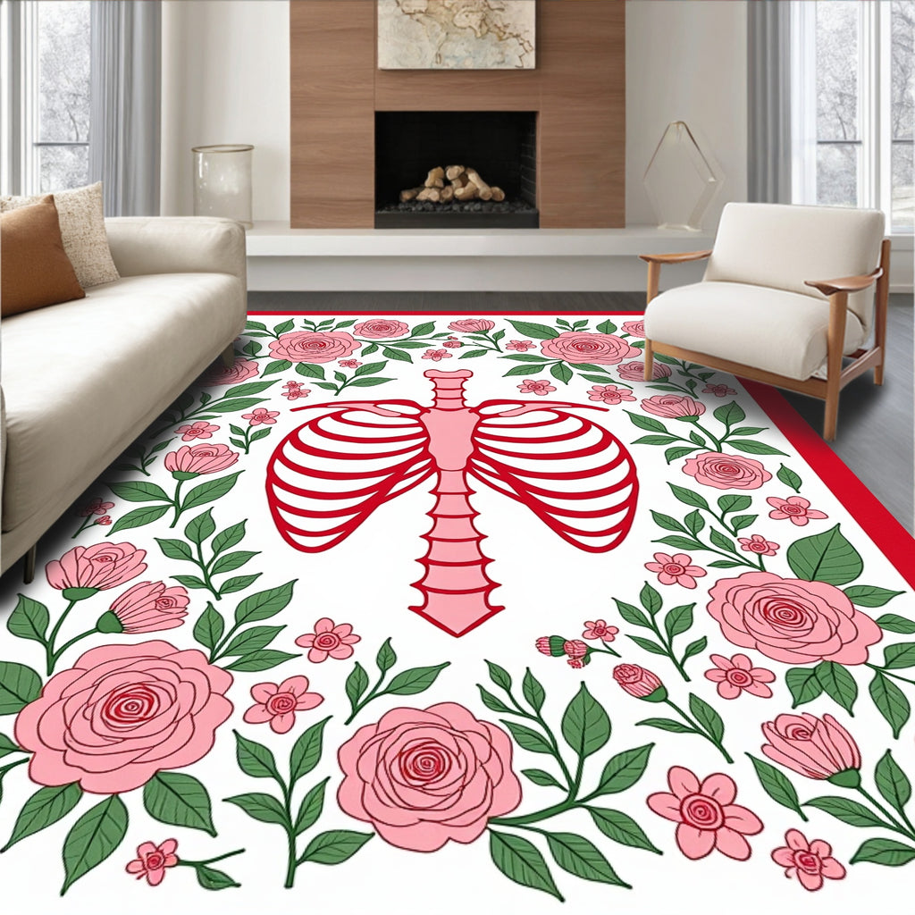 Pink Ribcage Floral Garden illustration Rug