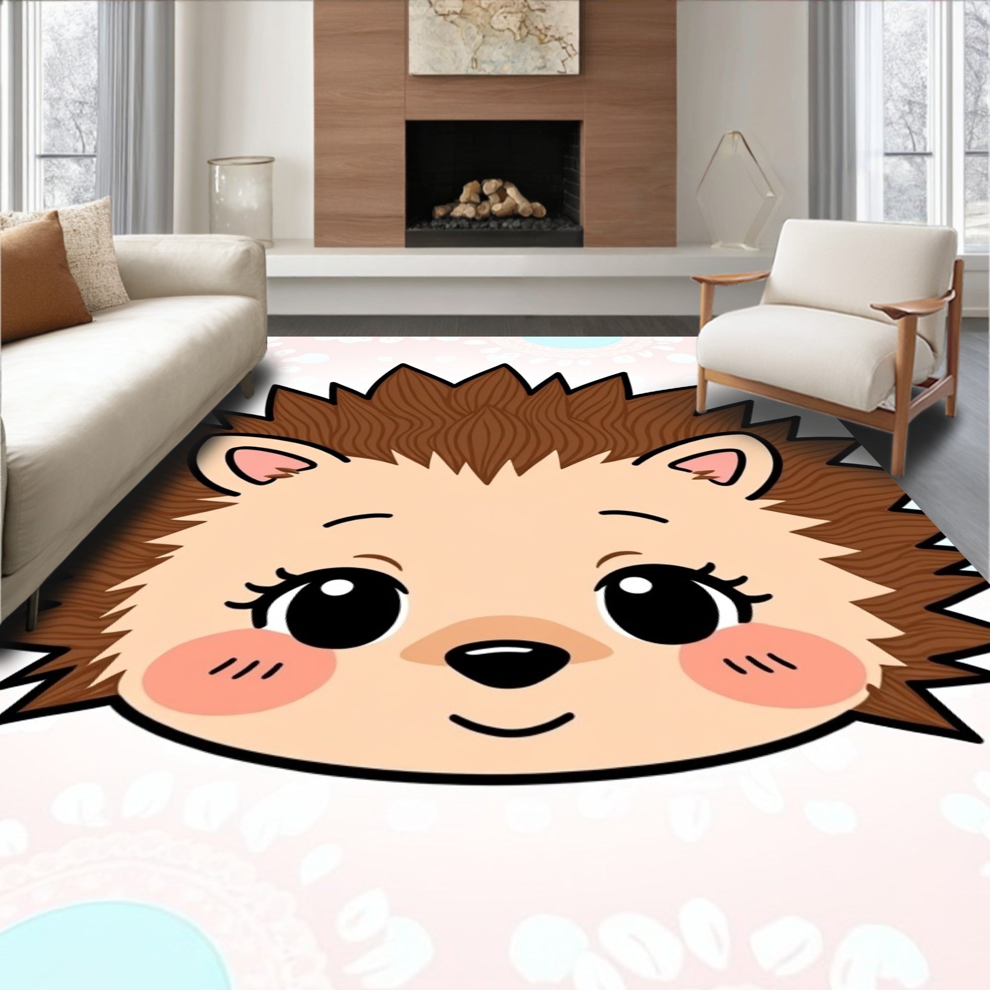 Cute Hedgehog Face Blush Pink Background Rug