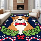 Festive Dog Holly Candy Cane Snowflakes Rug