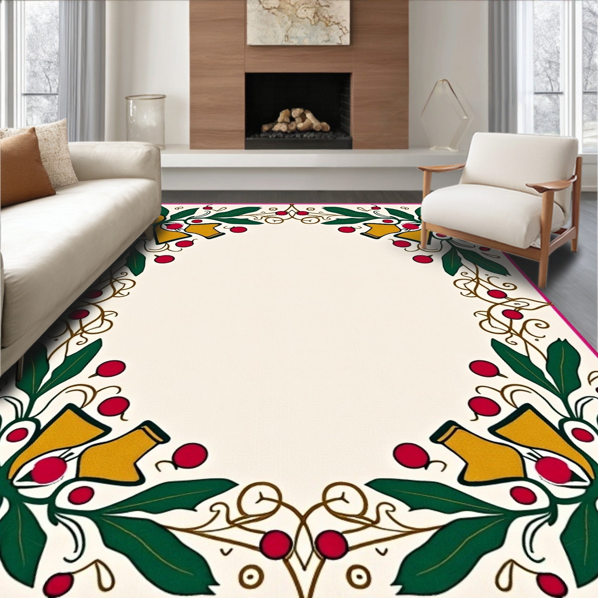 Ornate Floral Berry Garland Border Rug