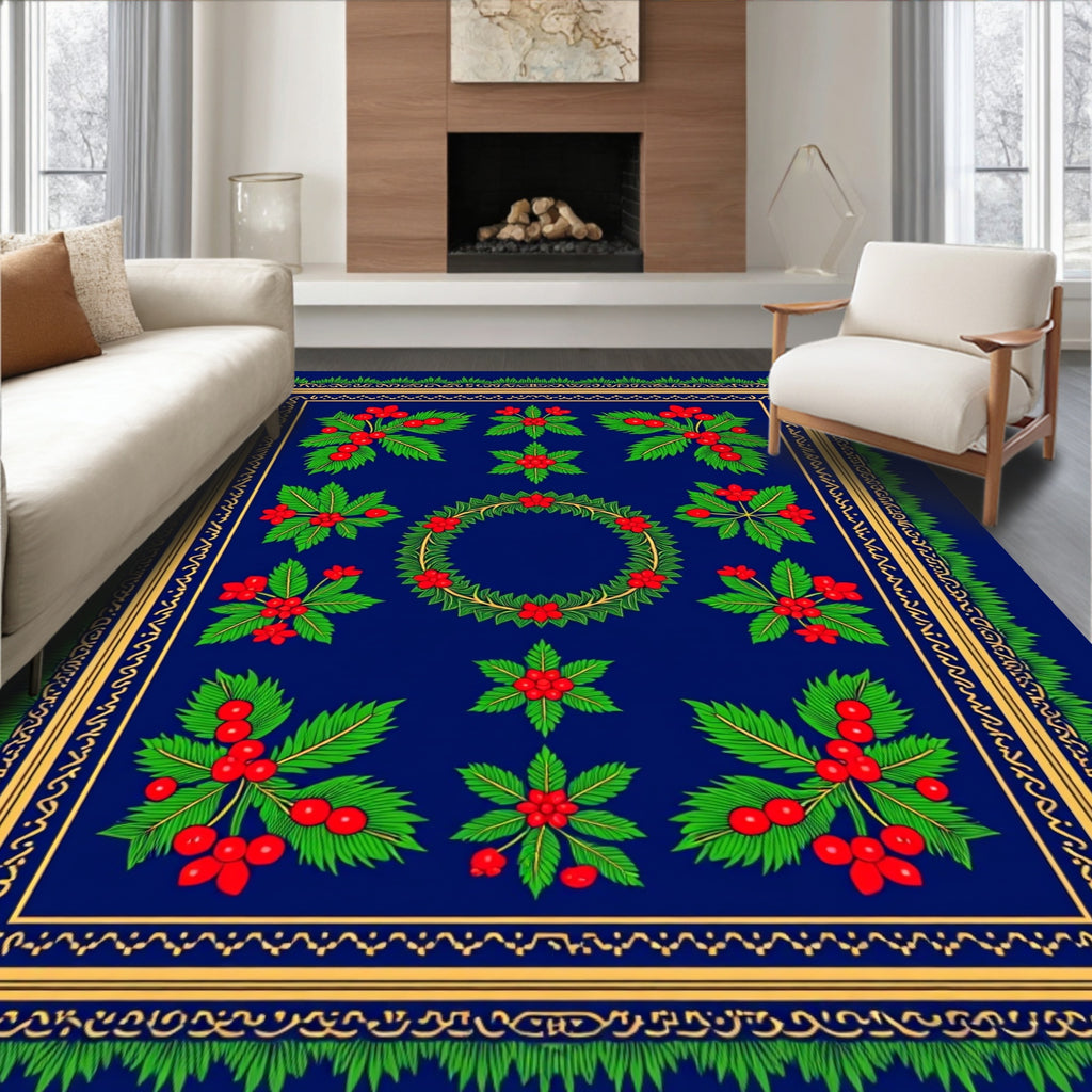Deep Blue Berry Garland Floral Rug