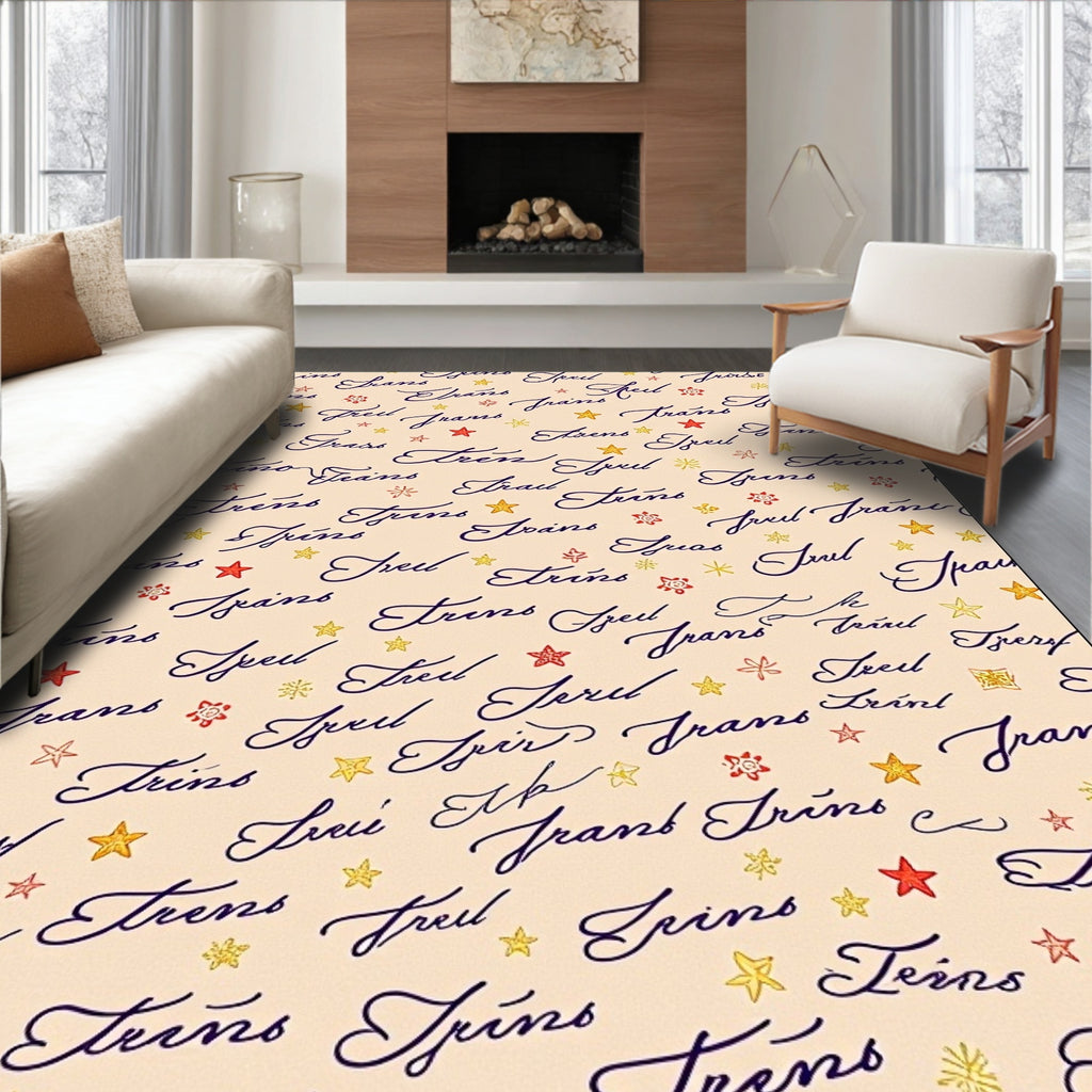 Scripted Star Navy Calligraphy Rug