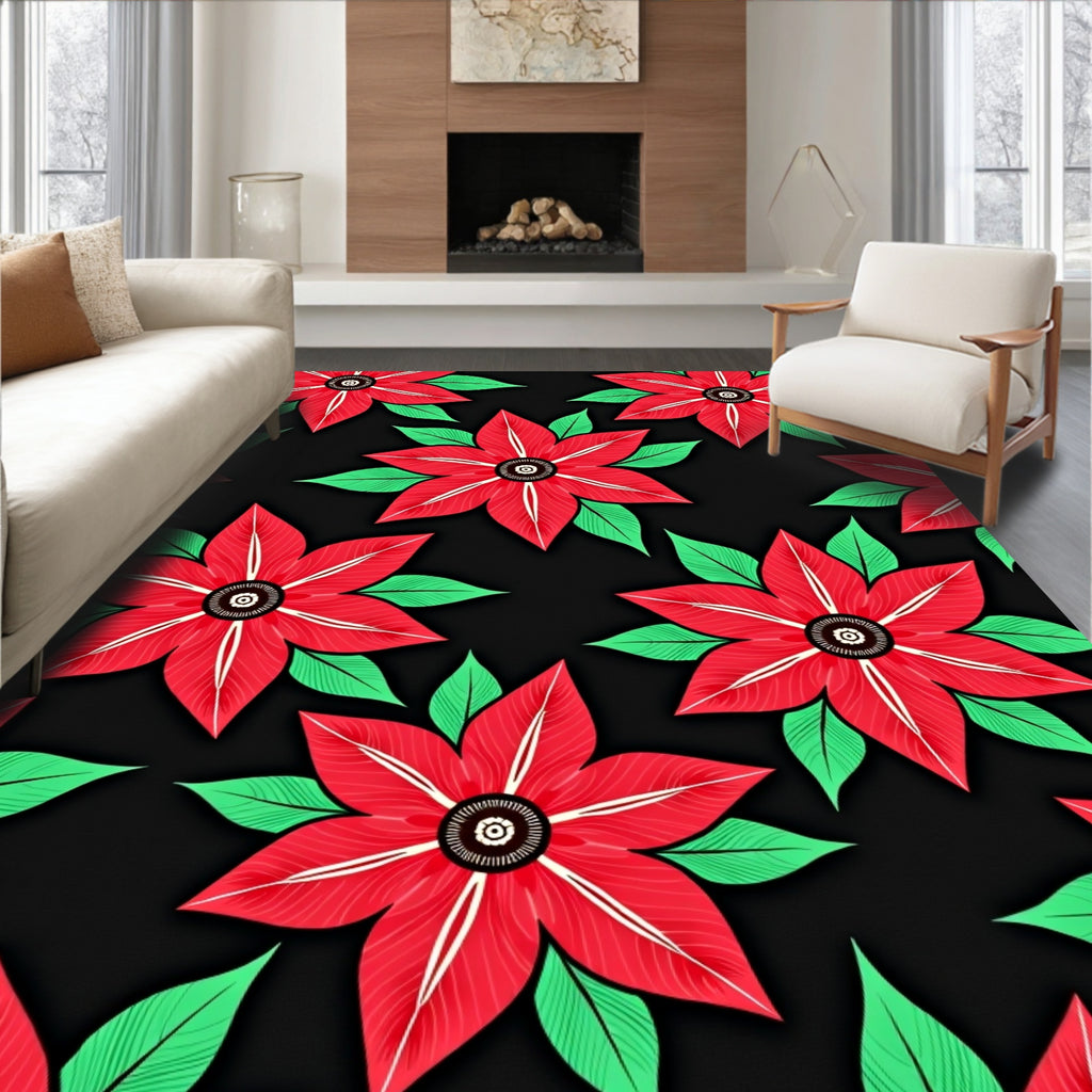 Bold Red Floral Petal Garden Rug
