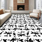 Black White Whimsical Folkloric Animal Arrangement Rug