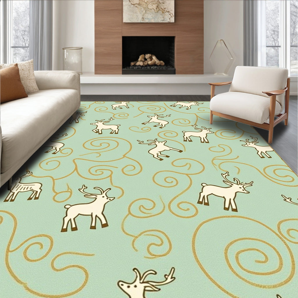 Whimsical White Reindeer Swirls Rug