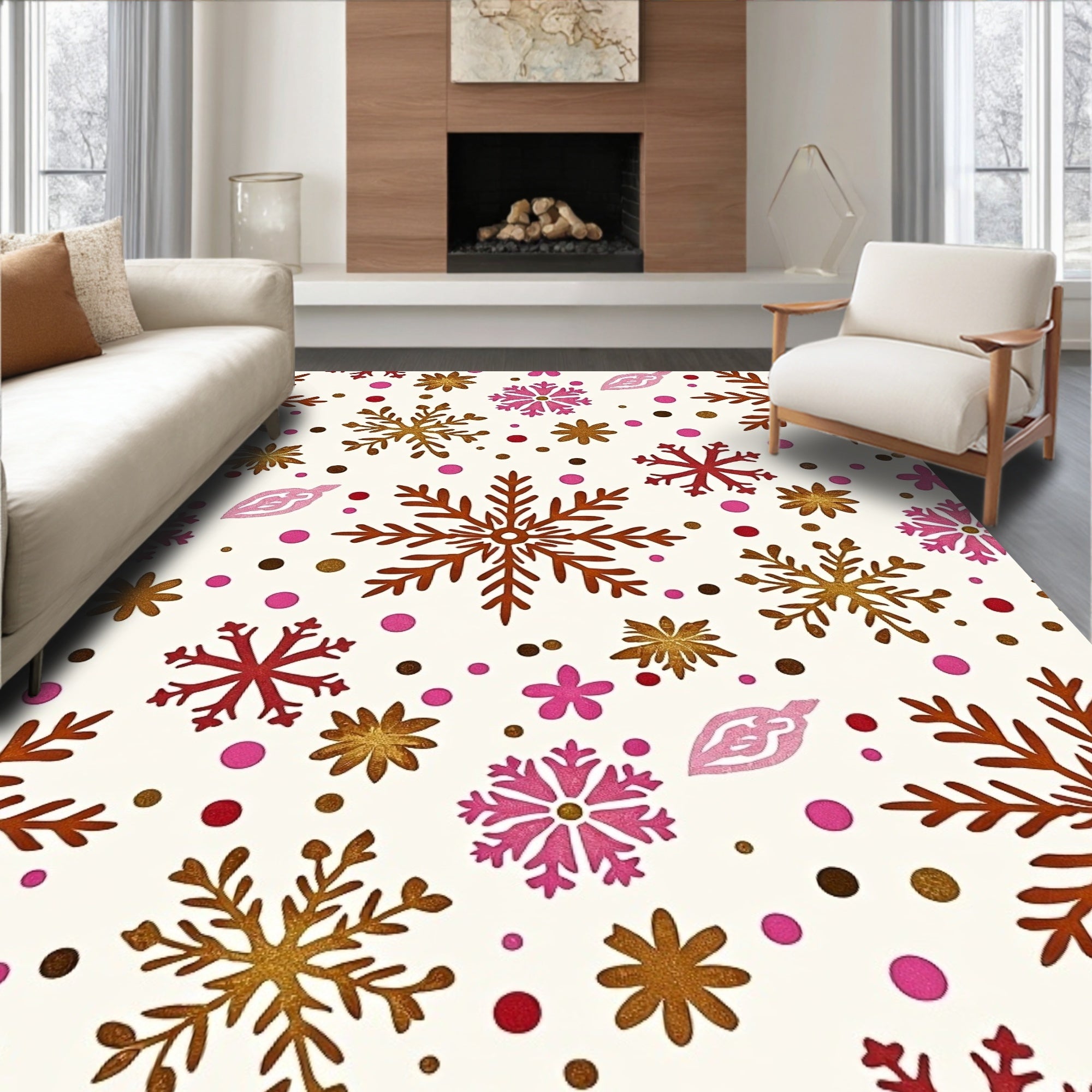 Bronze Pink Festive Snowflake Garland Rug