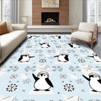 Whimsical Penguin Snowflakes Winter Wonder Rug