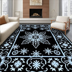 Icy Blue Snowflake Mandala Border Rug