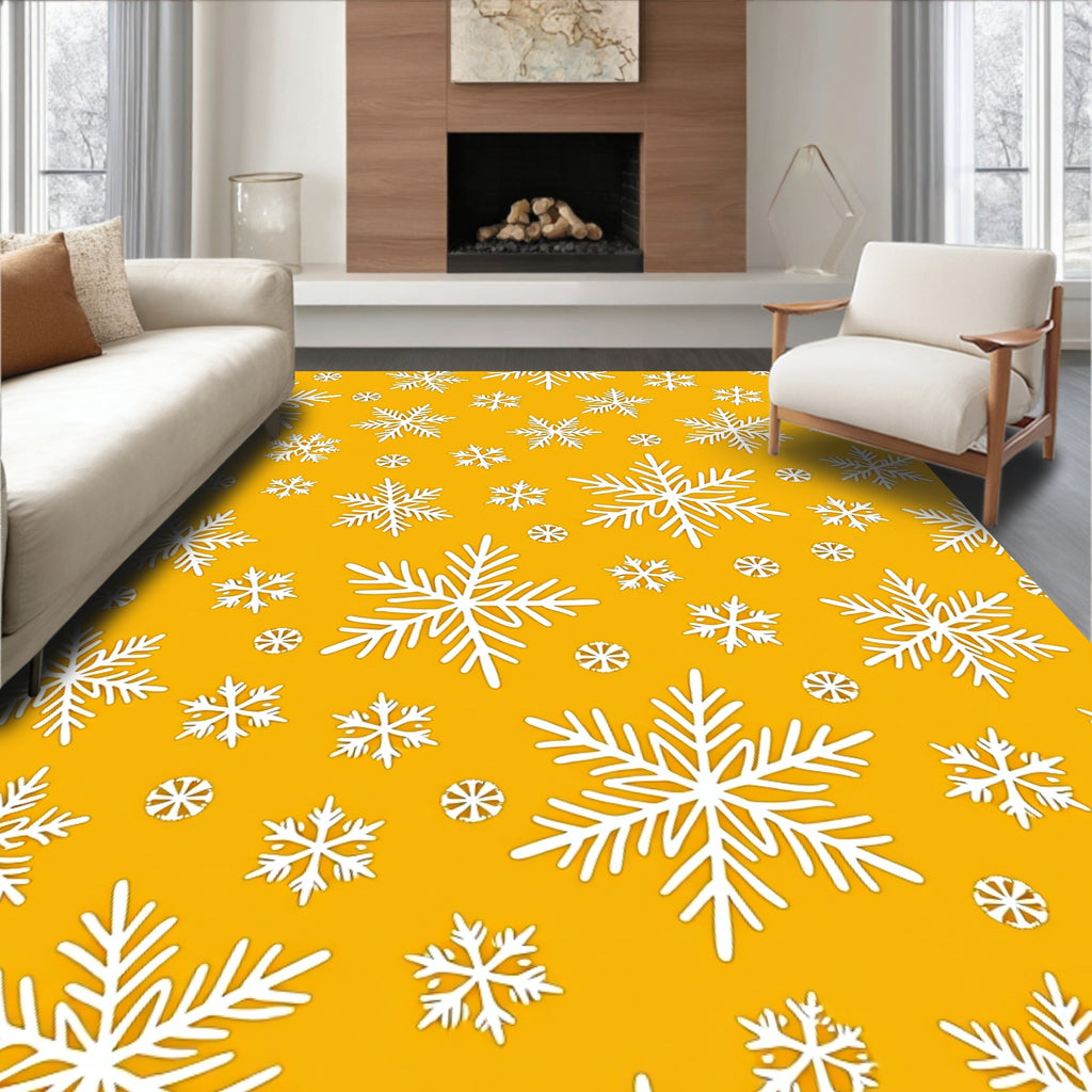 Golden Yellow Snowflake Scatter Rug