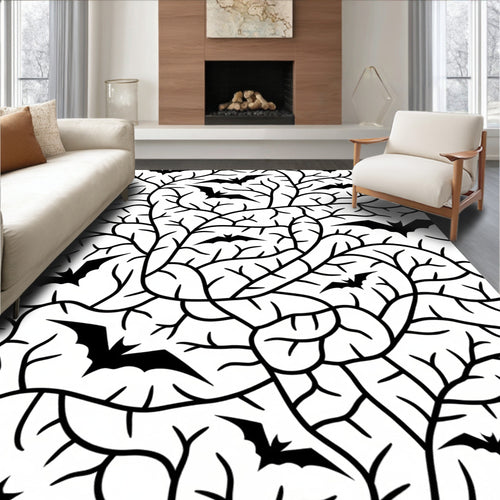 Black Bats Entangled Branches Background Rug
