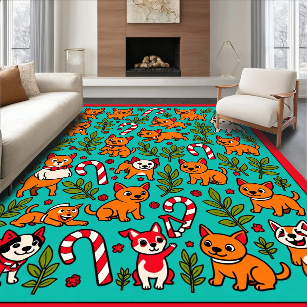 Joyful Dog Candy Cane Foliage Medley Rug