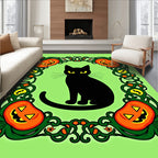 Spooky Black Cat Orange Pumpkin Border Rug