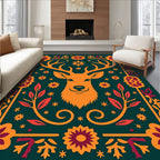 Orange Deer With Floral Border Rug