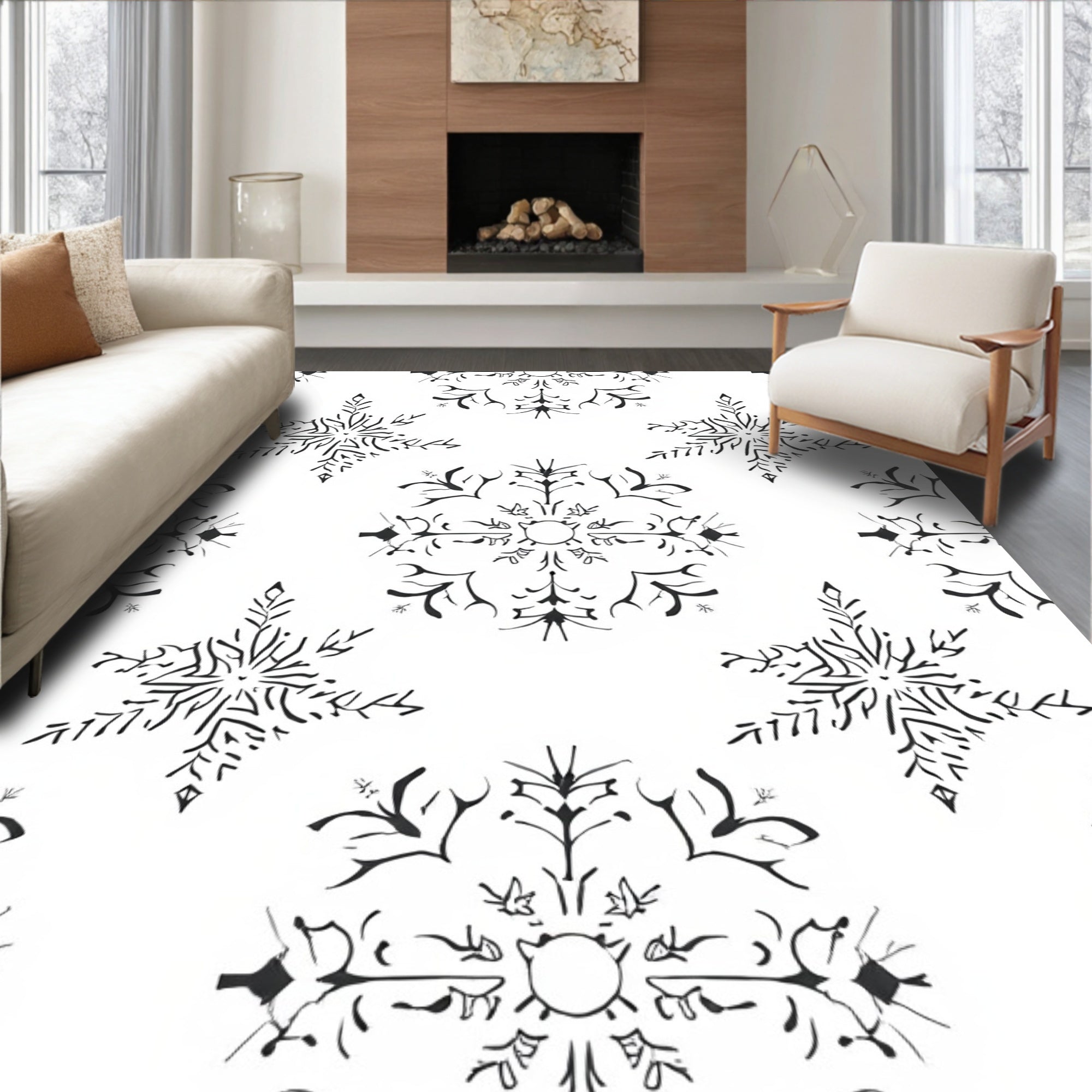 Black and White Snowflake Harmony Rug