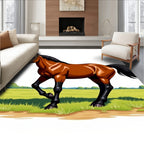 Brown Horse Galloping Through Green Field Rug
