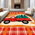 Red Truck Christmas Trees Plaid Rug