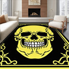 Bold Yellow Skull Black Ornate Frame Rug