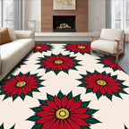 Red Poinsettia Flower Medallion Rug