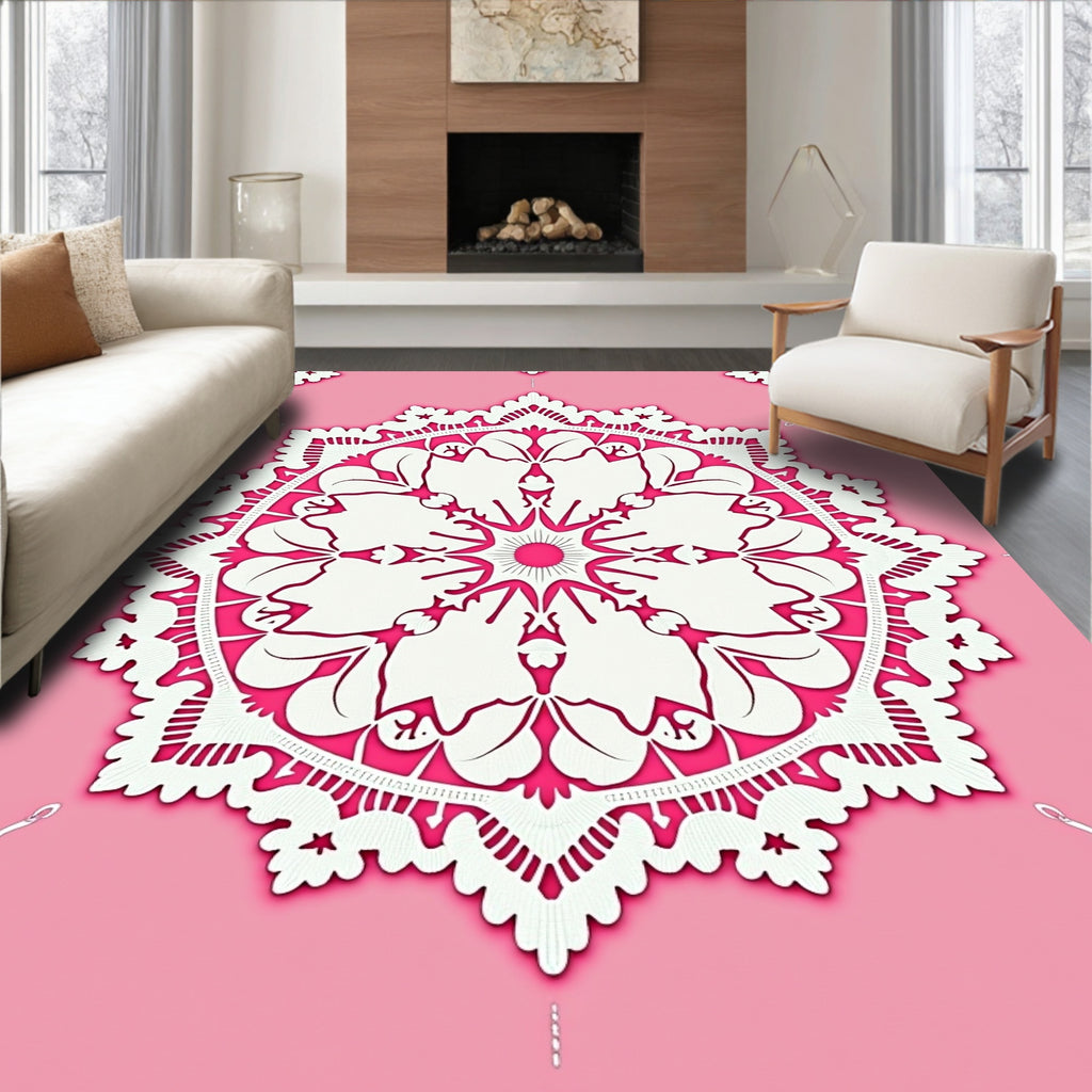 Pink Lace Mandala Floral Rug