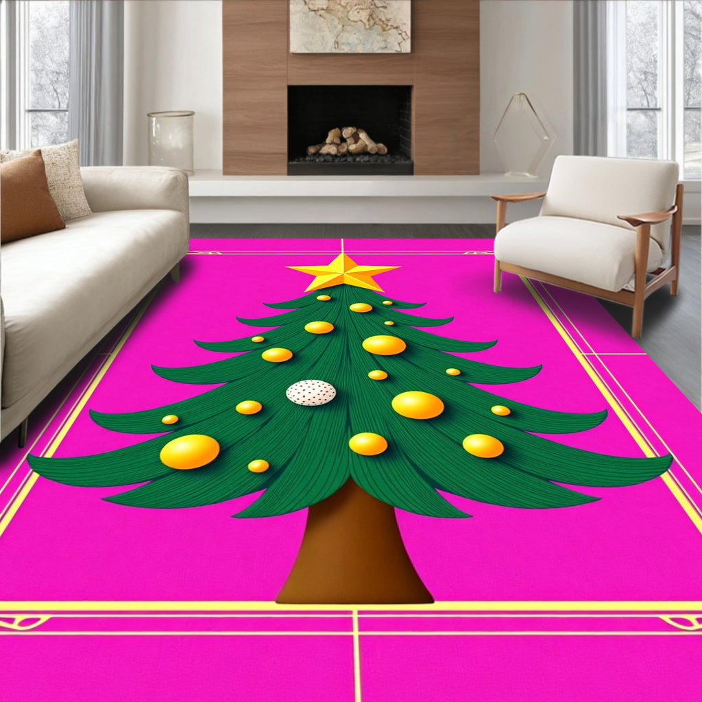 Bright Pink Festive Star Tree Ornament Rug