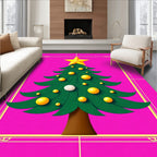 Bright Pink Festive Star Tree Ornament Rug