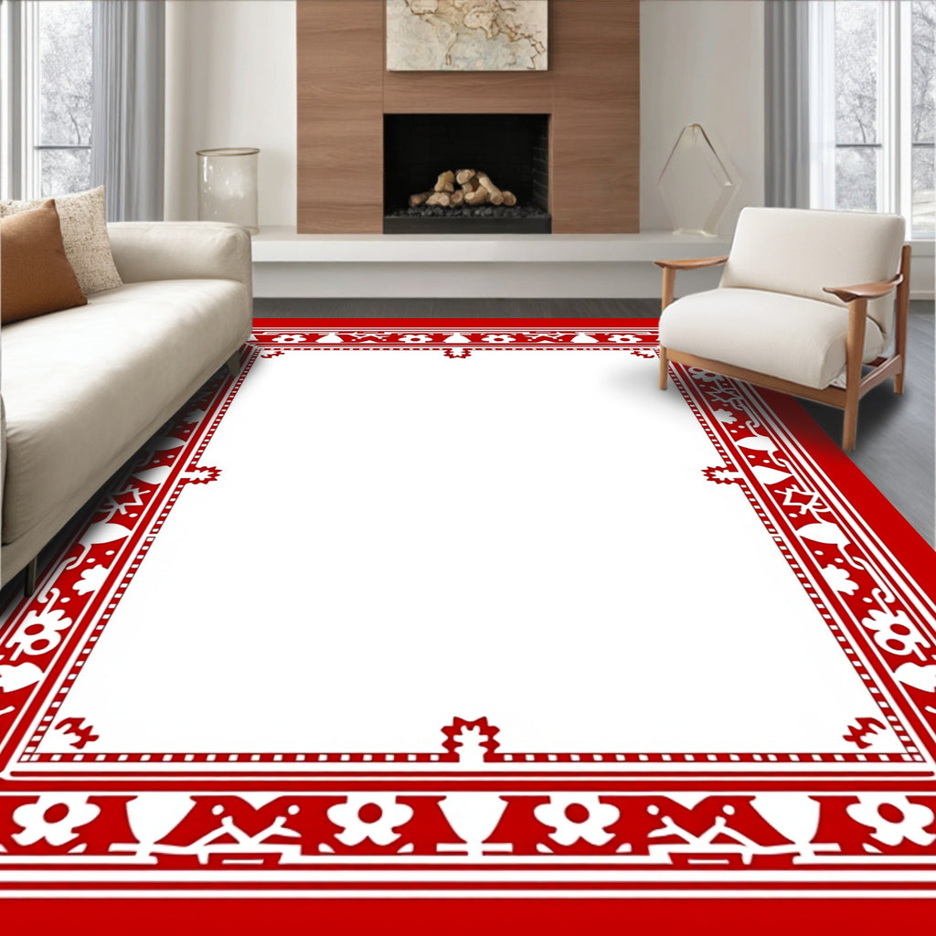 Crimson Classic Floral Bordered Rug